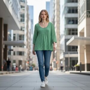 Aeropostale Women's Green Dot Print 3/4 Sleeve Scoop Neck Tunic‎ Top L/G Y2K